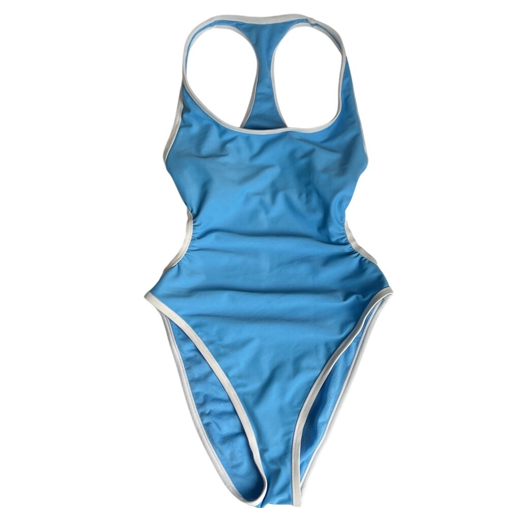 Wild fable Blue White One-Piece Side Cut Out Swimsuit XXS 00